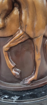 Bronze Horse Relief Sculpture Vase – Equestrian Art Urn with Horse Figures on Marble Base
