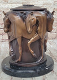 Load image into Gallery viewer, Bronze Horse Relief Sculpture Vase – Equestrian Art Urn with Horse Figures on Marble Base
