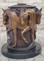 Bronze Horse Relief Sculpture Vase – Equestrian Art Urn with Horse Figures on Marble Base