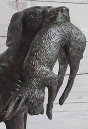 Hunting Dog Retriever w/ Rabbit in Mouth Bronze Statue Sculpture Figure 16