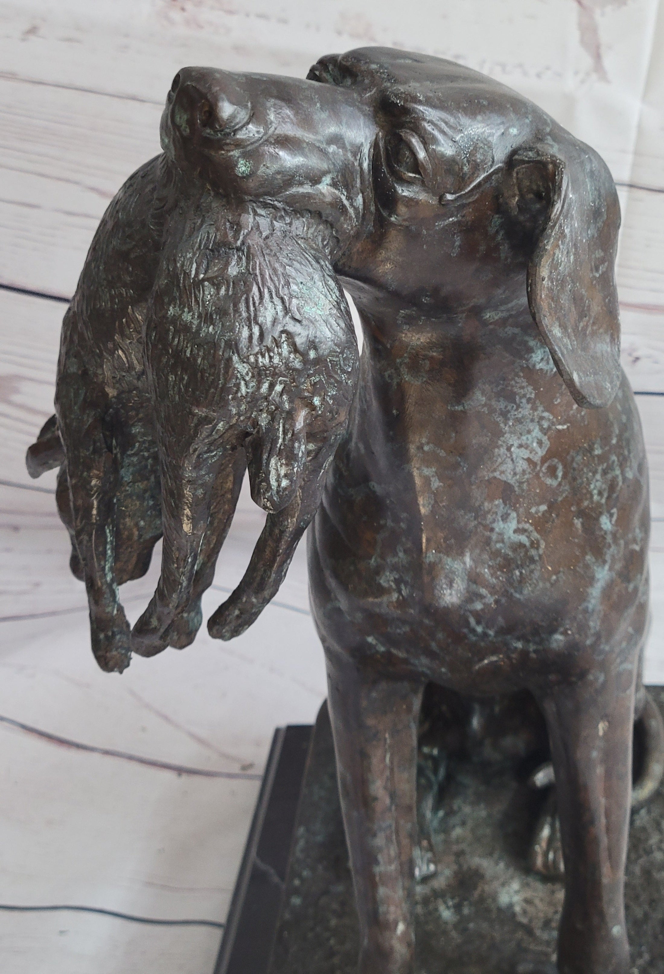 Hunting Dog Retriever w/ Rabbit in Mouth Bronze Statue Sculpture Figure 16" x 16"