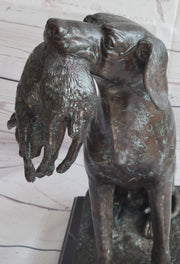 Hunting Dog Retriever w/ Rabbit in Mouth Bronze Statue Sculpture Figure 16