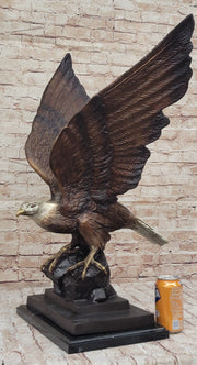 American Bald Eagle Perched on Rock - Bronze Metal Sculpture by J. Moigniez