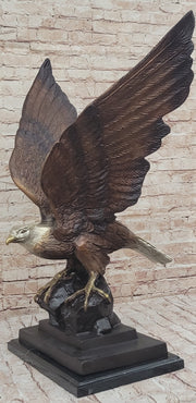 American Bald Eagle Perched on Rock - Bronze Metal Sculpture by J. Moigniez