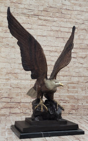 American Bald Eagle Perched on Rock - Bronze Metal Sculpture by J. Moigniez
