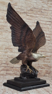 American Bald Eagle Perched on Rock - Bronze Metal Sculpture by J. Moigniez