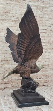 American Bald Eagle Perched on Rock - Bronze Metal Sculpture by J. Moigniez