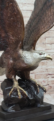 American Bald Eagle Perched on Rock - Bronze Metal Sculpture by J. Moigniez