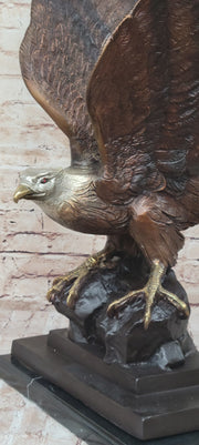 American Bald Eagle Perched on Rock - Bronze Metal Sculpture by J. Moigniez