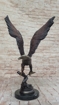 Load image into Gallery viewer, Signed Moigniez Eagle Catch Fish Bronze Sculpture Multi Color Patina Figurine 24" x 13"

