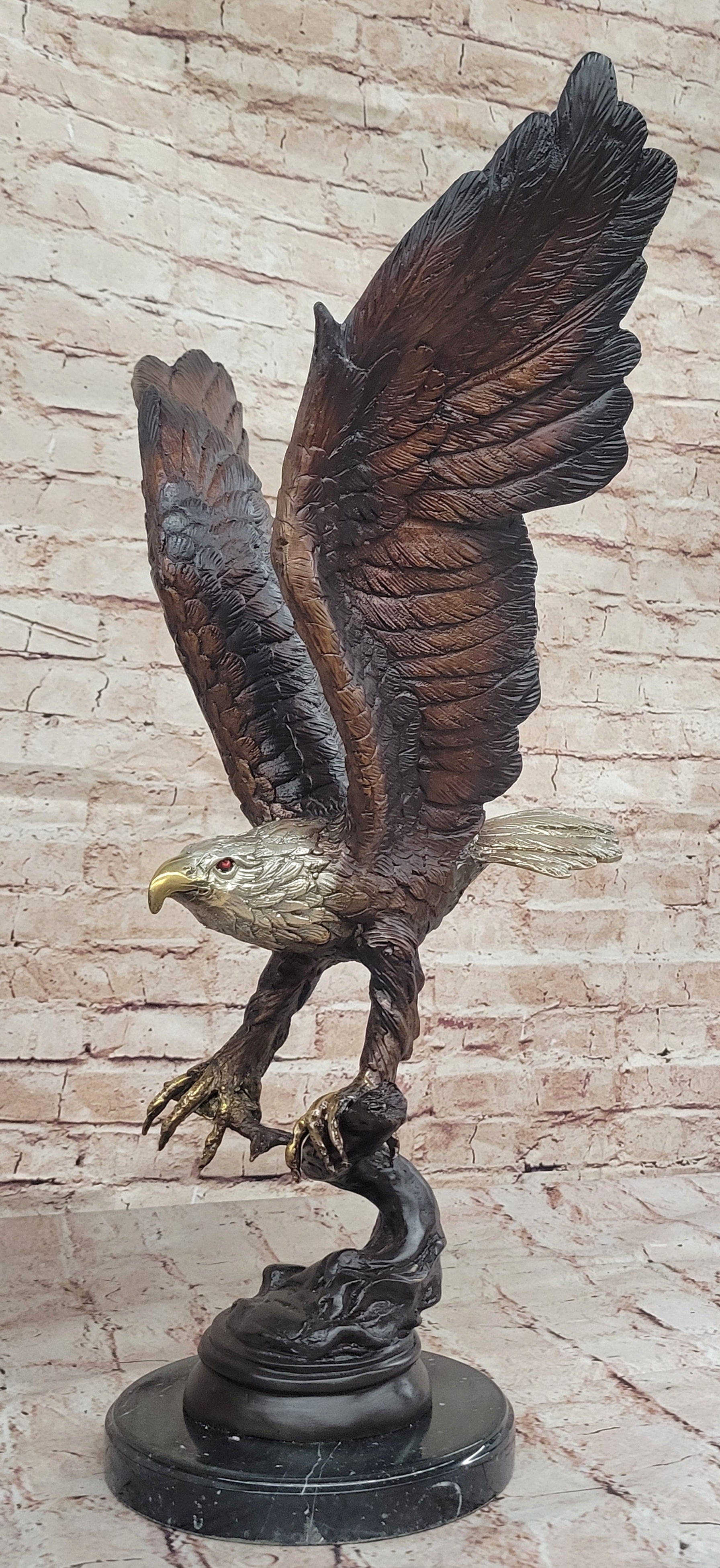 Signed Moigniez Eagle Catch Fish Bronze Sculpture Multi Color Patina Figurine 24" x 13"