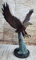 Load image into Gallery viewer, Swooping American Bald Eagle Real Bronze Sculpture Indoor Outdoor Statue 30" x 21"
