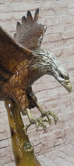 Multi Color Patina American Bald Eagle Bronze Sculpture Marble Base 32