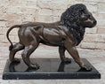 Load image into Gallery viewer, J. Moigniez Bronze Guardian Lion Statue Sculpture Figure on Marble Base 11" x 14"
