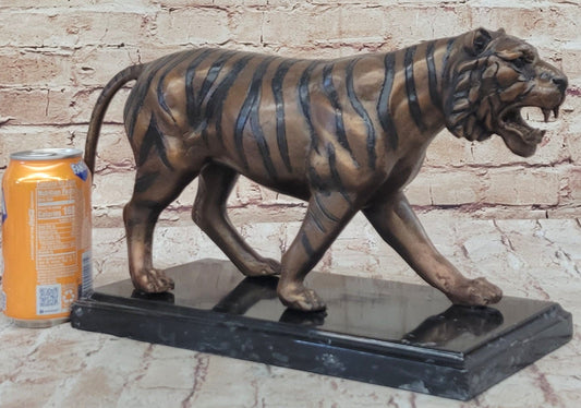 Hot Cast Bronze Tiger Statue Sculpture Figure on Marble Base by Moigniez