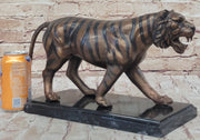 Hot Cast Bronze Tiger Statue Sculpture Figure on Marble Base by Moigniez