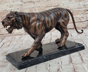 Hot Cast Bronze Tiger Statue Sculpture Figure on Marble Base by Moigniez