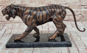 Hot Cast Bronze Tiger Statue Sculpture Figure on Marble Base by Moigniez