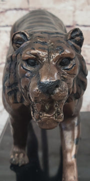 Hot Cast Bronze Tiger Statue Sculpture Figure on Marble Base by Moigniez