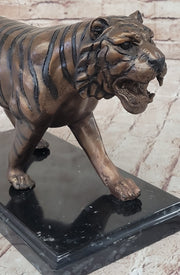 Hot Cast Bronze Tiger Statue Sculpture Figure on Marble Base by Moigniez