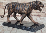 Hot Cast Bronze Tiger Statue Sculpture Figure on Marble Base by Moigniez