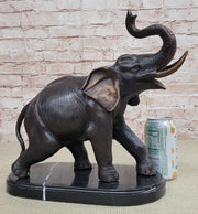 Handmade Bronze Elephant Sculpture Statue Collectible Marble Base Signed Moigniez 13