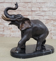 Handmade Bronze Elephant Sculpture Statue Collectible Marble Base Signed Moigniez 13