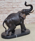Load image into Gallery viewer, Handmade Bronze Elephant Sculpture Statue Collectible Marble Base Signed Moigniez 13" x 16"
