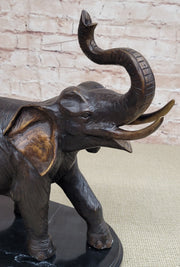 Handmade Bronze Elephant Sculpture Statue Collectible Marble Base Signed Moigniez 13