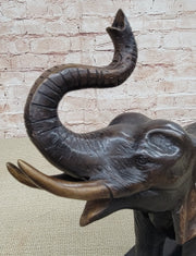 Handmade Bronze Elephant Sculpture Statue Collectible Marble Base Signed Moigniez 13