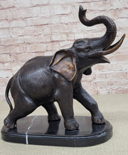 Handmade Bronze Elephant Sculpture Statue Collectible Marble Base Signed Moigniez 13