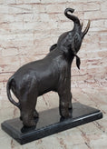 Load image into Gallery viewer, Trumpeting Happy Elephant Bronze Statue Sculpture Marble Base 16" x 10"

