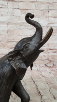 Load image into Gallery viewer, Trumpeting Happy Elephant Bronze Statue Sculpture Marble Base 16" x 10"
