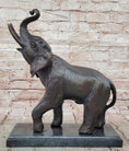 Load image into Gallery viewer, Trumpeting Happy Elephant Bronze Statue Sculpture Marble Base 16" x 10"
