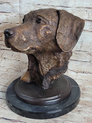 Labrador Retriever Dog Pet Bronze Bust Sculpture Statue Figure on Marble Base