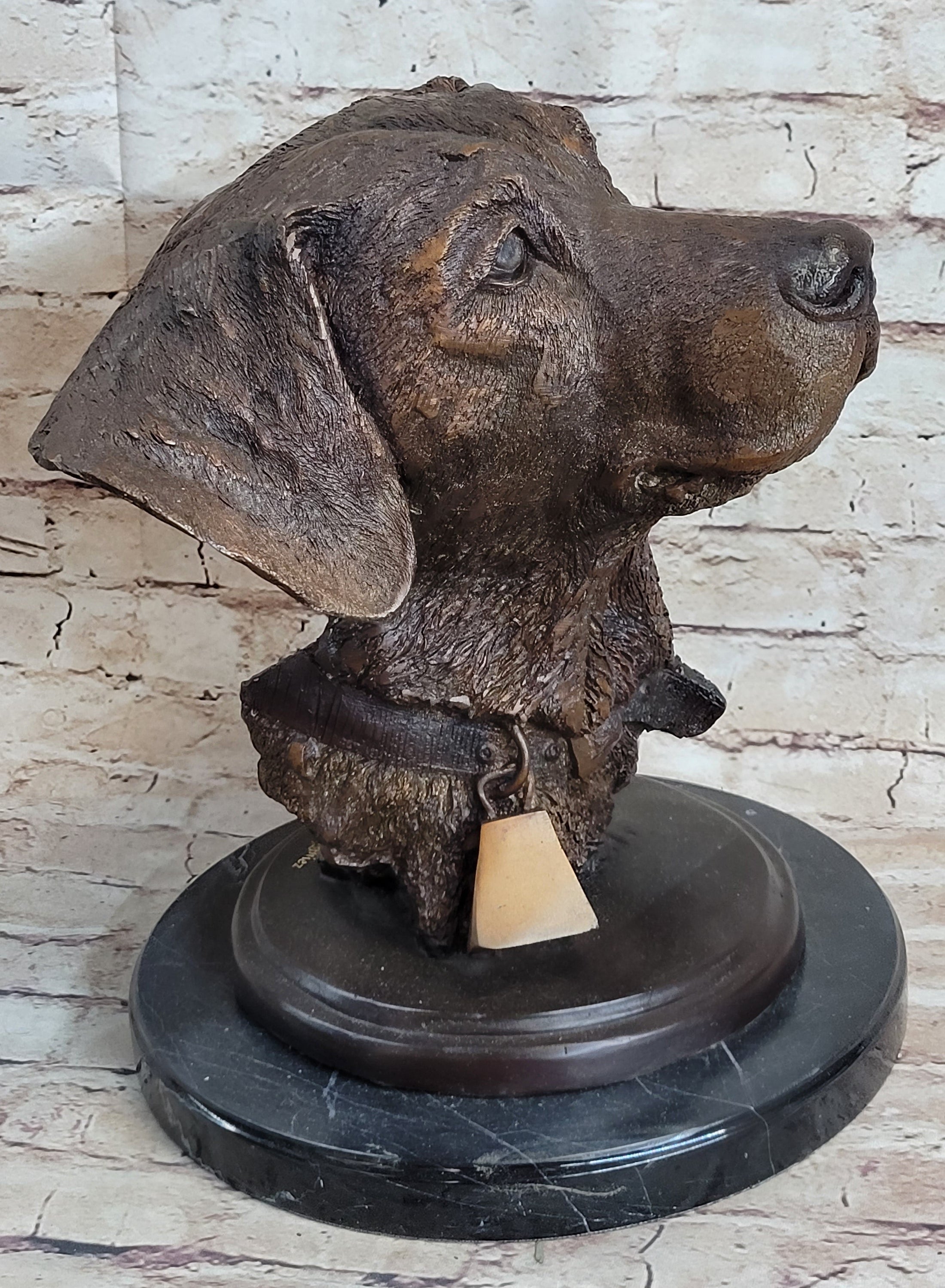 Labrador Retriever Dog Pet Bronze Bust Sculpture Statue Figure on Marble Base