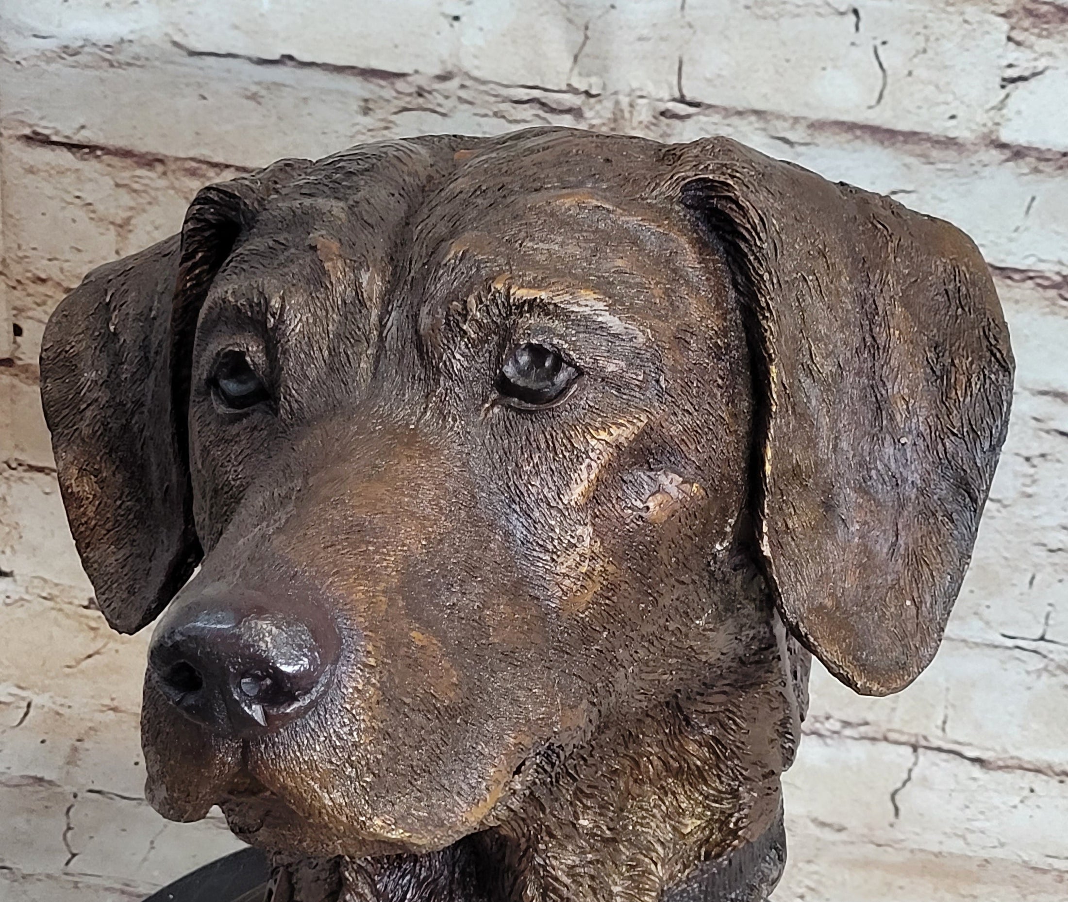 Labrador Retriever Dog Pet Bronze Bust Sculpture Statue Figure on Marble Base