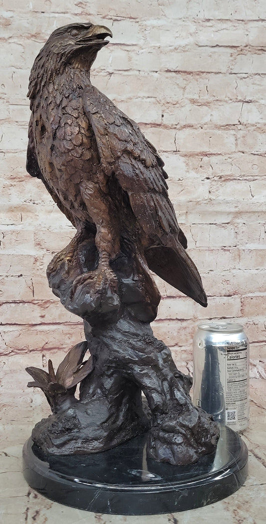 Two Tone American Bald Eagle Bronze Statue Sculpture Figure Marble Base 18" x 9"