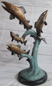 4 Fish Jumping Out of Water Bronze Metal Statue Sculpture Marine Decor 25