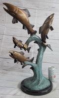 Load image into Gallery viewer, 4 Fish Jumping Out of Water Bronze Metal Statue Sculpture Marine Decor 25" x 18"
