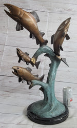 4 Fish Jumping Out of Water Bronze Metal Statue Sculpture Marine Decor 25