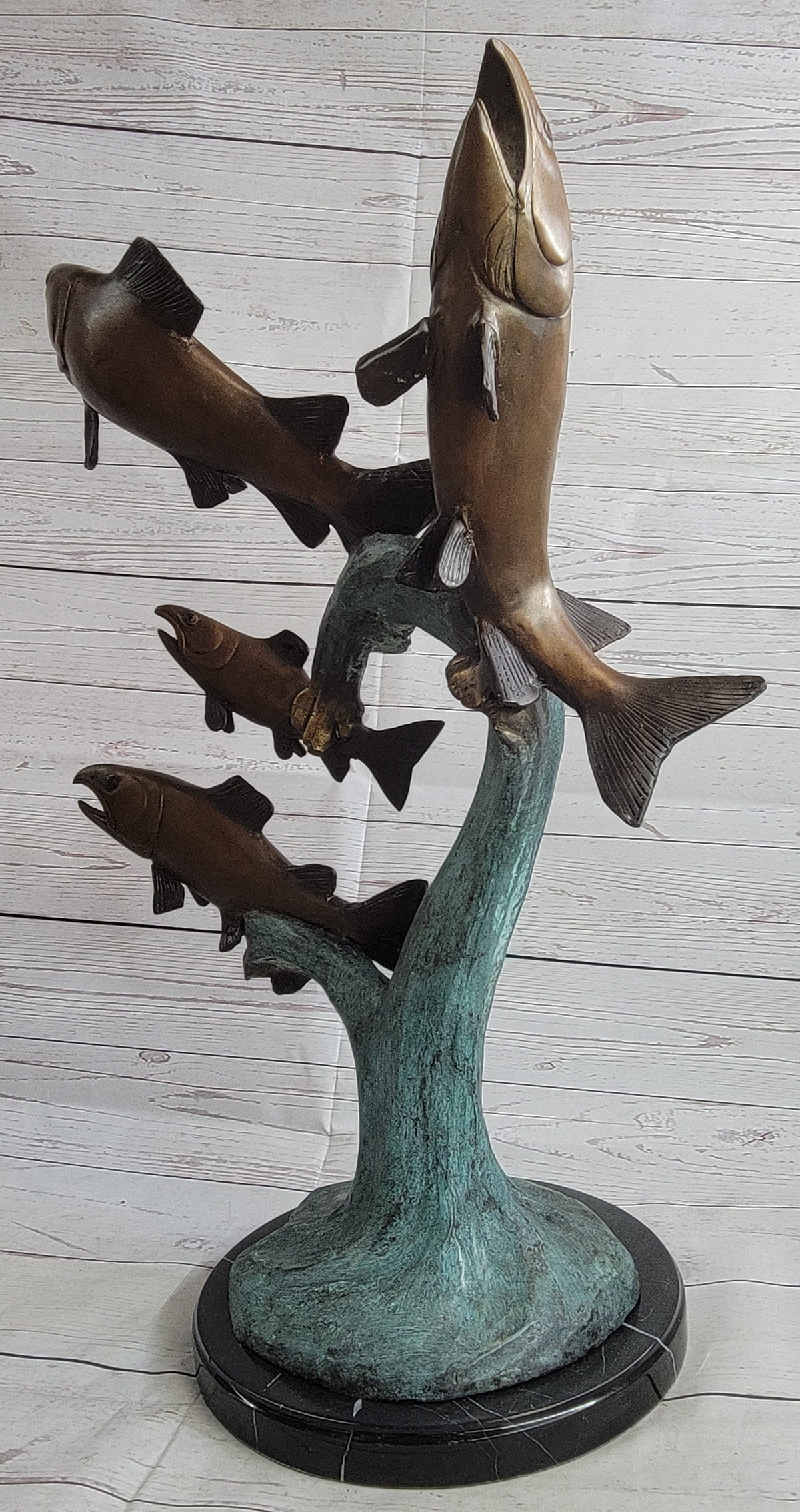 Fish Statue Rip 4 Fish Jumping Out of Water Bronze Metal Statue Sculpture Marine Decor ...