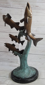 4 Fish Jumping Out of Water Bronze Metal Statue Sculpture Marine Decor 25