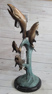 4 Fish Jumping Out of Water Bronze Metal Statue Sculpture Marine Decor 25