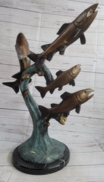 4 Fish Jumping Out of Water Bronze Metal Statue Sculpture Marine Decor 25