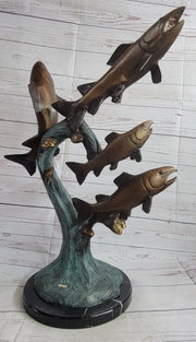 4 Fish Jumping Out of Water Bronze Metal Statue Sculpture Marine Decor 25