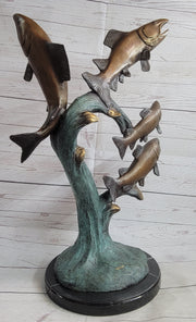 4 Fish Jumping Out of Water Bronze Metal Statue Sculpture Marine Decor 25