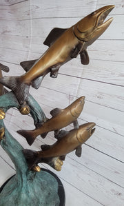 4 Fish Jumping Out of Water Bronze Metal Statue Sculpture Marine Decor 25