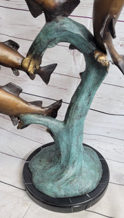 4 Fish Jumping Out of Water Bronze Metal Statue Sculpture Marine Decor 25