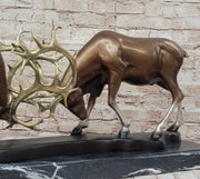 Limited Edition Signed and Numbered Two Stags Deer Fighting Bronze Sculpture